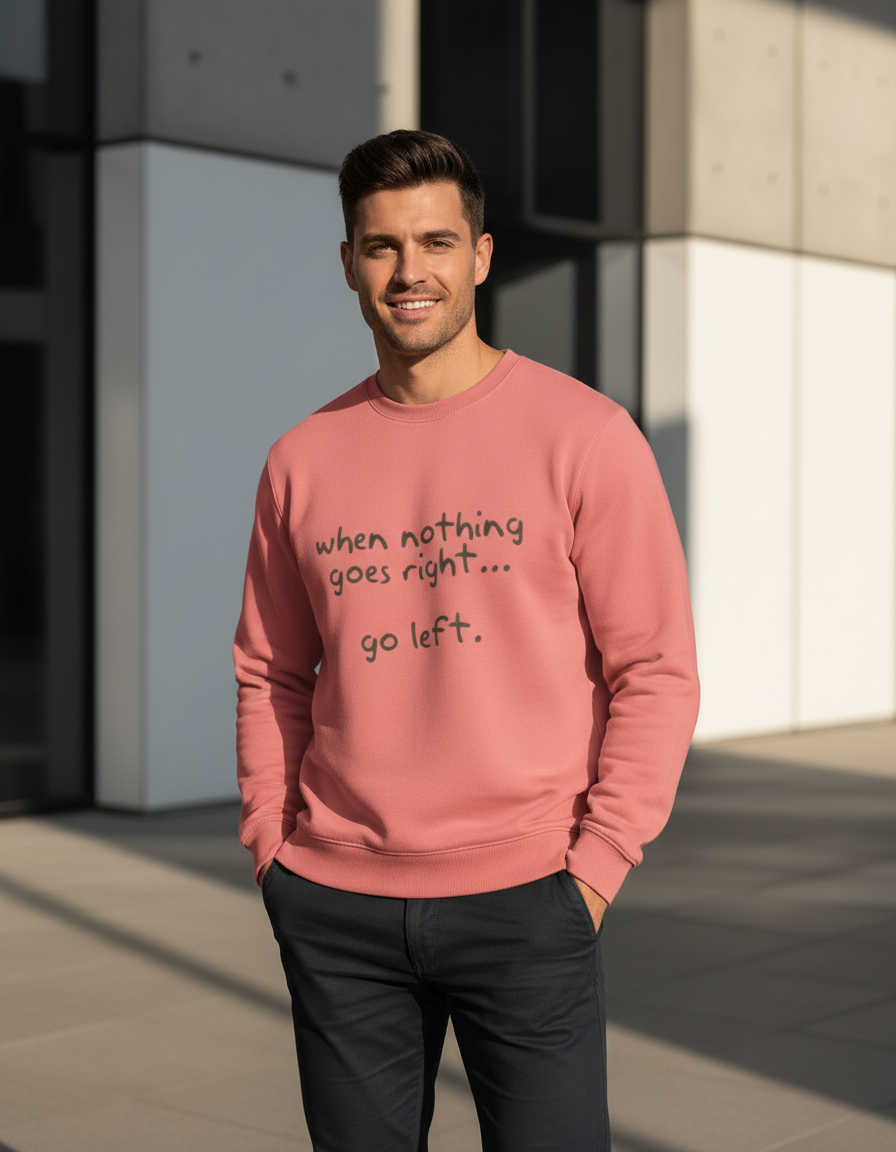 "Go Left" Funny Sarcastic Quote Sweatshirt | 300 GSM Heavyweight Cotton Fleece