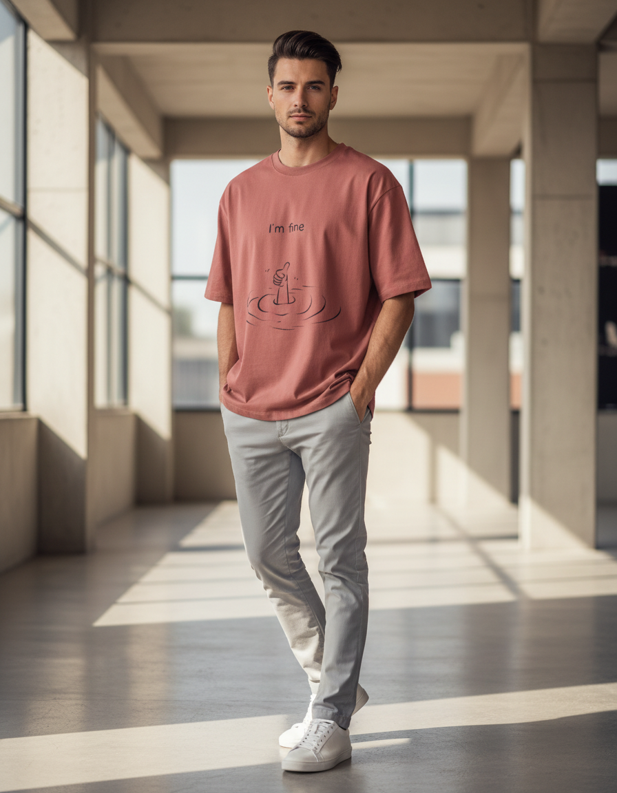 "I'm Fine" Dark Humor T-Shirt | Oversized Sarcastic Graphic 240 GSM Cotton