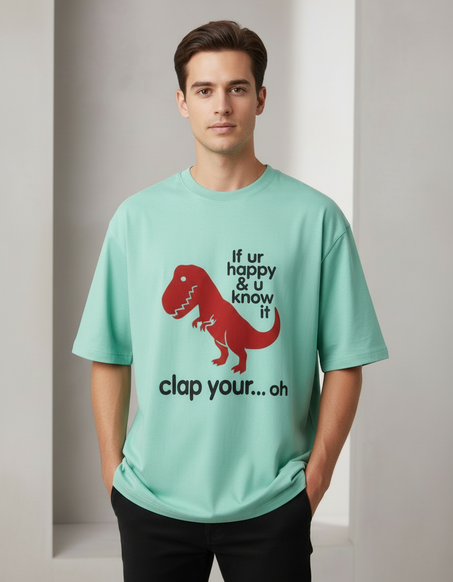 Funny T-Rex Clap Your Oh Oversized Cotton Graphic T-Shirt