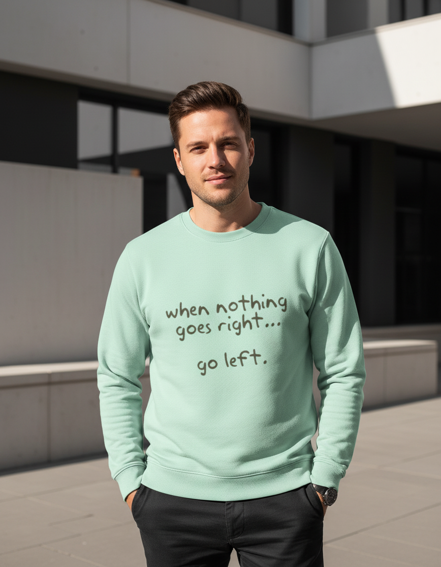 "Go Left" Funny Sarcastic Quote Sweatshirt | 300 GSM Heavyweight Cotton Fleece
