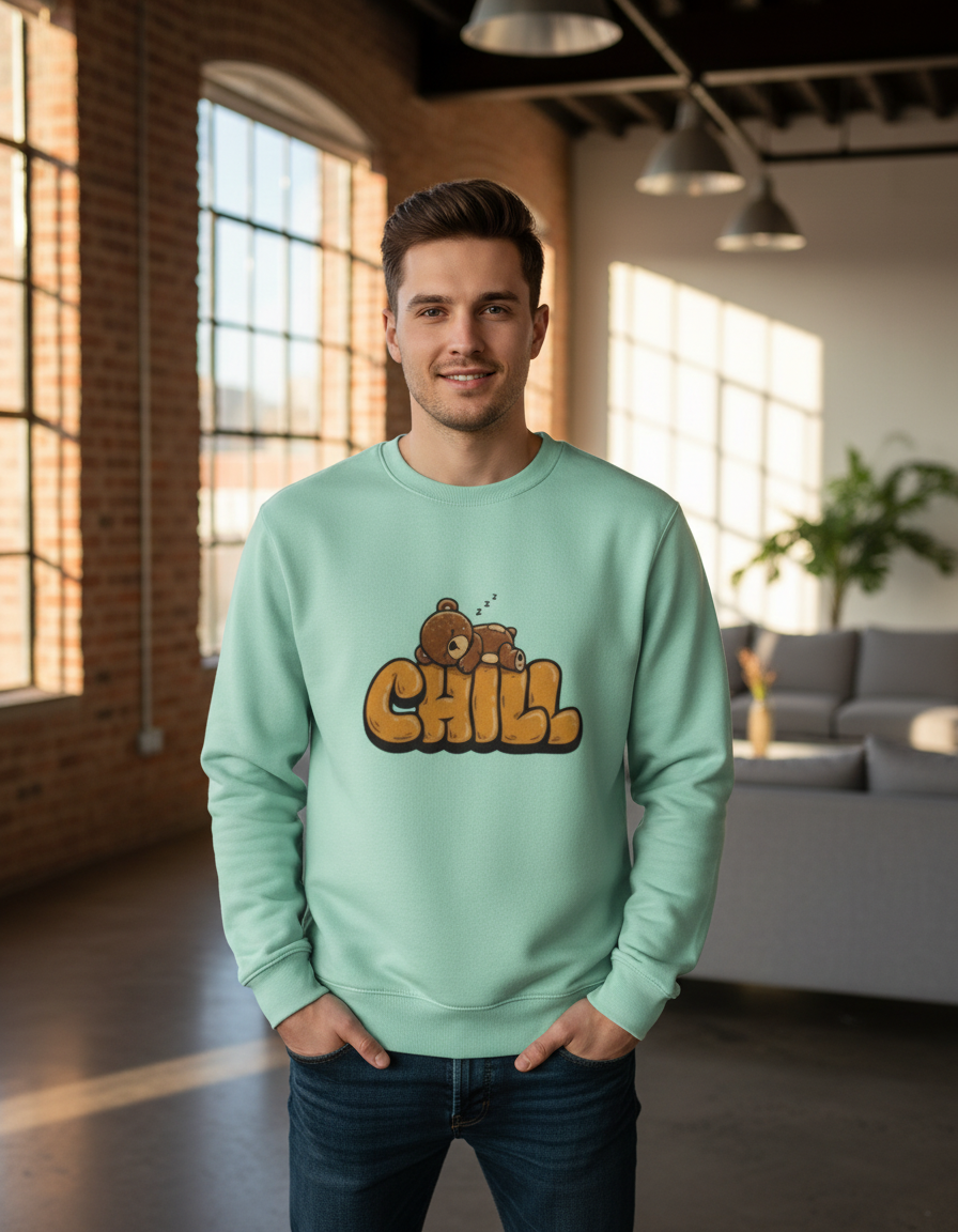 "CHILL" Teddy Bear Graphic Sweatshirt | Cozy 300 GSM Heavyweight Fleece