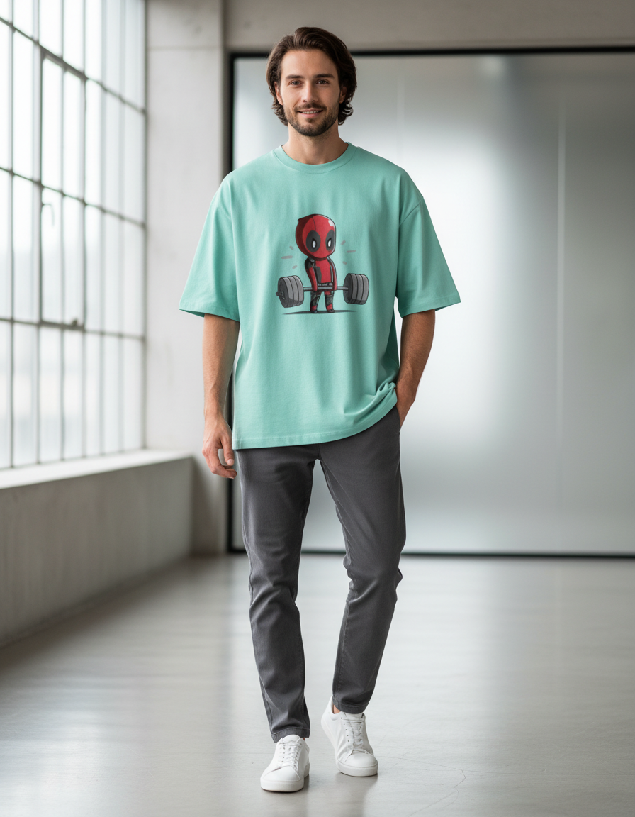 Oversized Chibi Deadpool Deadlift T-Shirt | Gym & Comic Streetwear