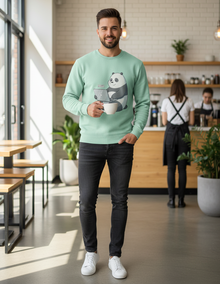 WFH Panda Graphic Sweatshirt | Remote Work Tech Humor 300 GSM Cotton Fleece