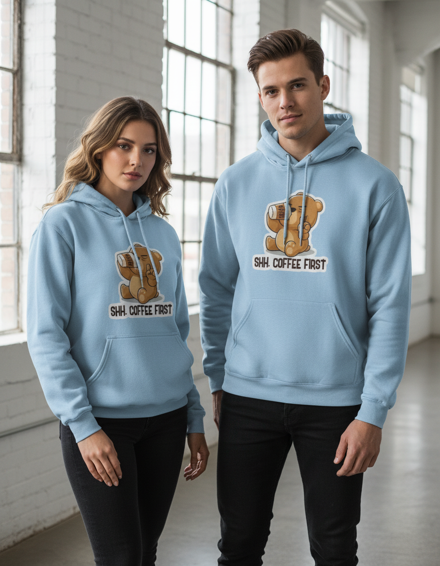 Unisex Regular Fit Cute Bear Coffee Quote 300 GSM Fleece Hoodie