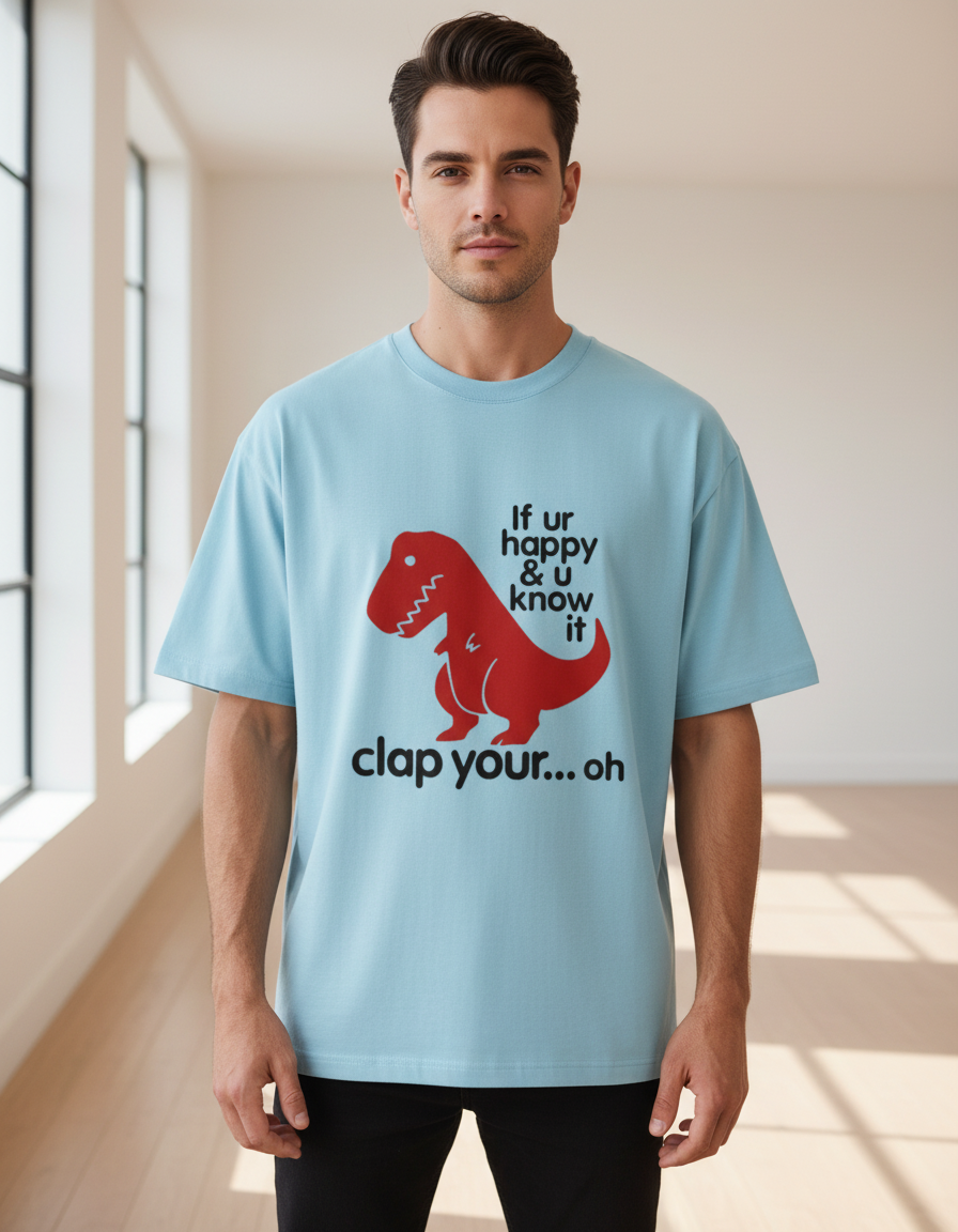Funny T-Rex Clap Your Oh Oversized Cotton Graphic T-Shirt