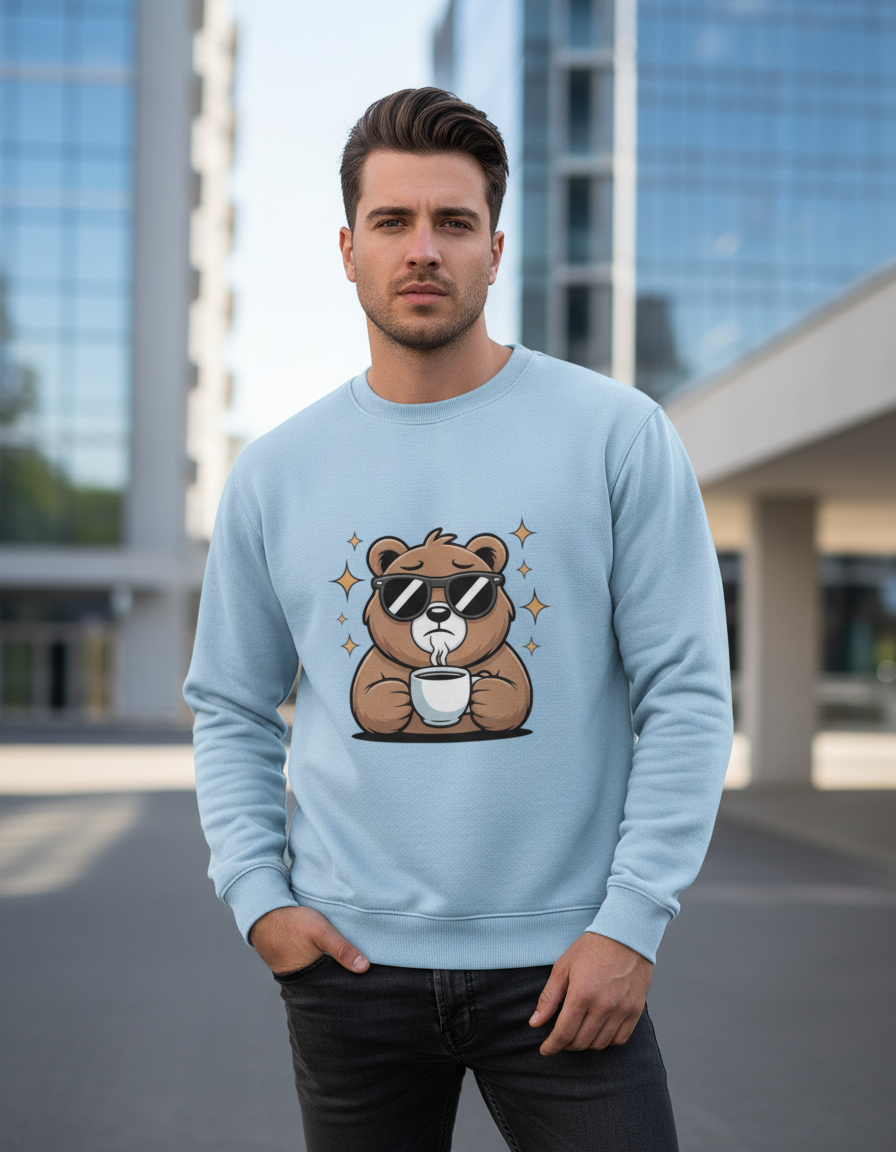 Coffee Bear Graphic Sweatshirt | Unbothered Caffeine Lover 300 GSM Fleece