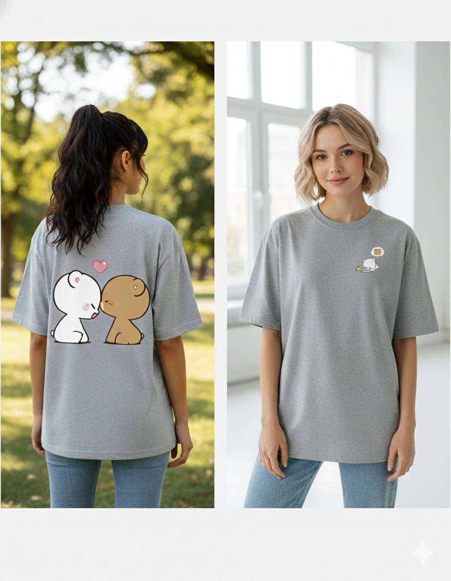 Kissing Bears Oversized T-Shirt | Cute Unisex Heavyweight Tee