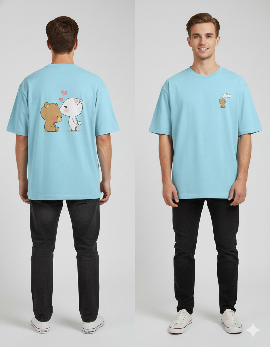 Milk & Mocha Bear Couple Oversized T-Shirt | Dreamy Unisex Tee