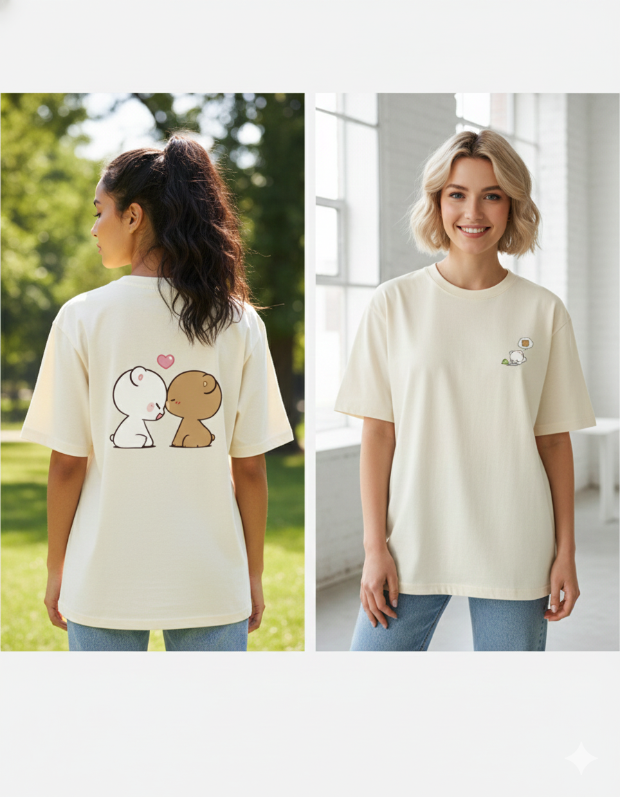 Kissing Bears Oversized T-Shirt | Cute Unisex Heavyweight Tee