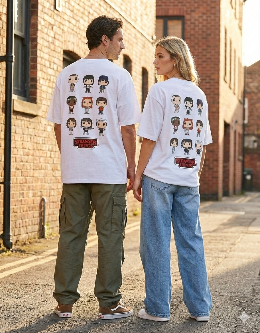 Stranger Things Pop! Characters Back-Print Oversized T-Shirt | 240 GSM Heavyweight Cotton