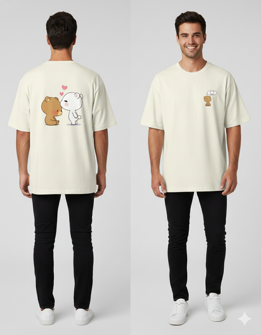 Milk & Mocha Bear Couple Oversized T-Shirt | Dreamy Unisex Tee