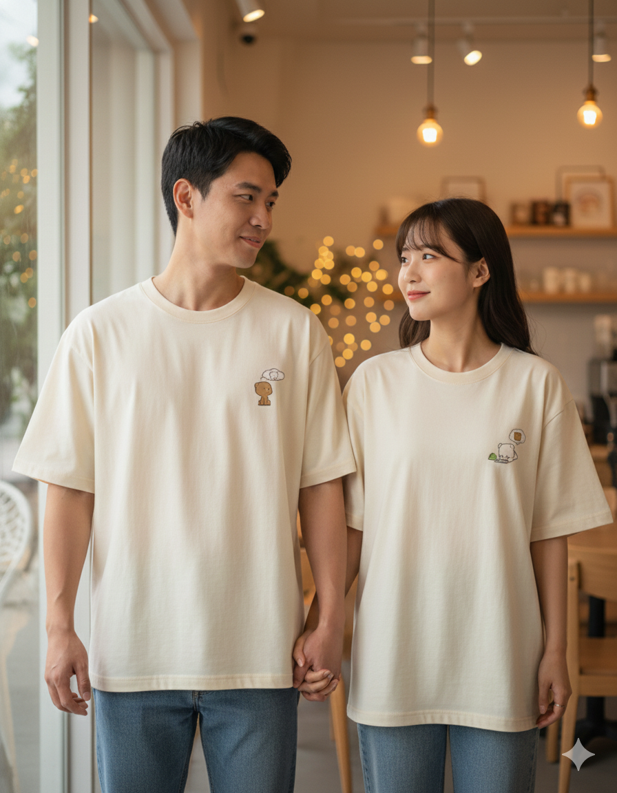 Milk & Mocha Couple T-Shirt 2 Pack | Oversized Matching Pair | Cute Anniversary Gift