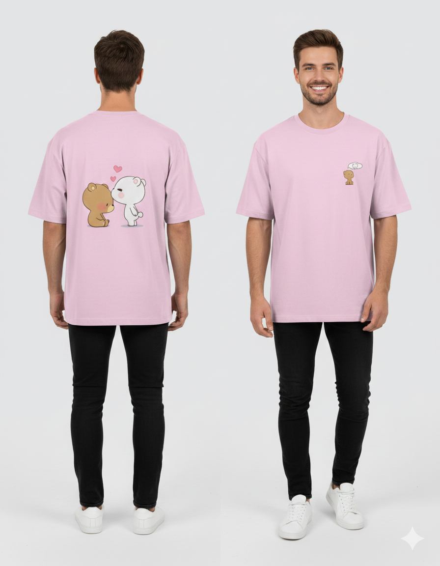Milk & Mocha Bear Couple Oversized T-Shirt | Dreamy Unisex Tee
