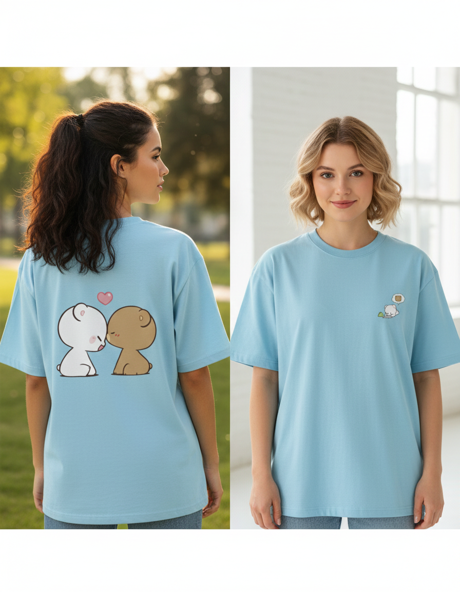 Kissing Bears Oversized T-Shirt | Cute Unisex Heavyweight Tee