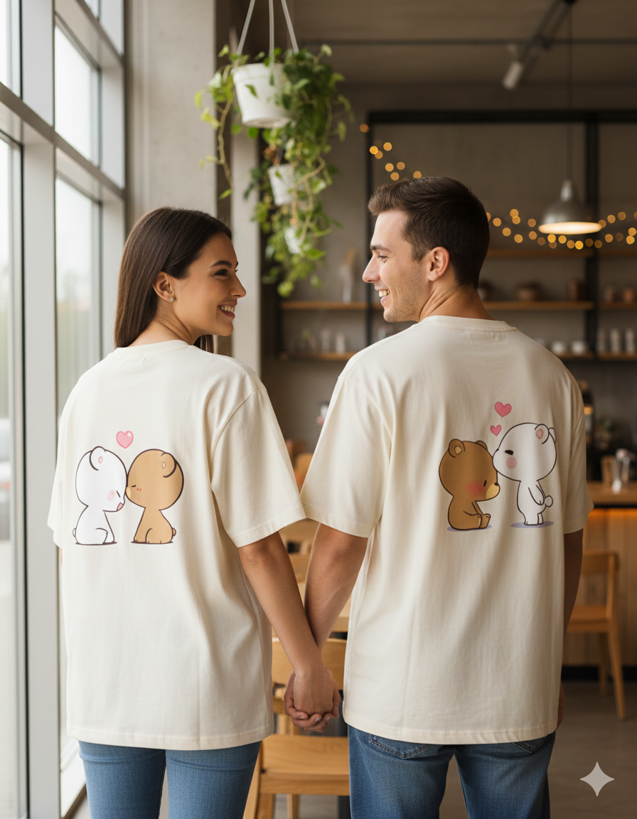 Milk & Mocha Couple T-Shirt 2 Pack | Oversized Matching Pair | Cute Anniversary Gift